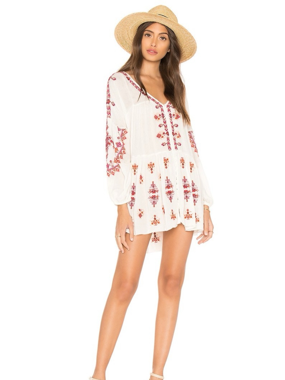 Free People Arianna Ivory Embroidered Tunic